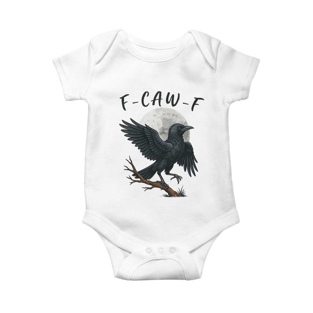 Funny Raven Bird Full Moon Art F Caw F Joke Baby Onesie - Wonder Print Shop