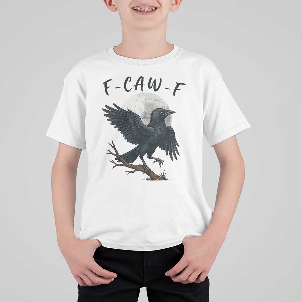 Funny Raven Bird Full Moon Art F Caw F Joke T Shirt For Kid - Wonder Print Shop
