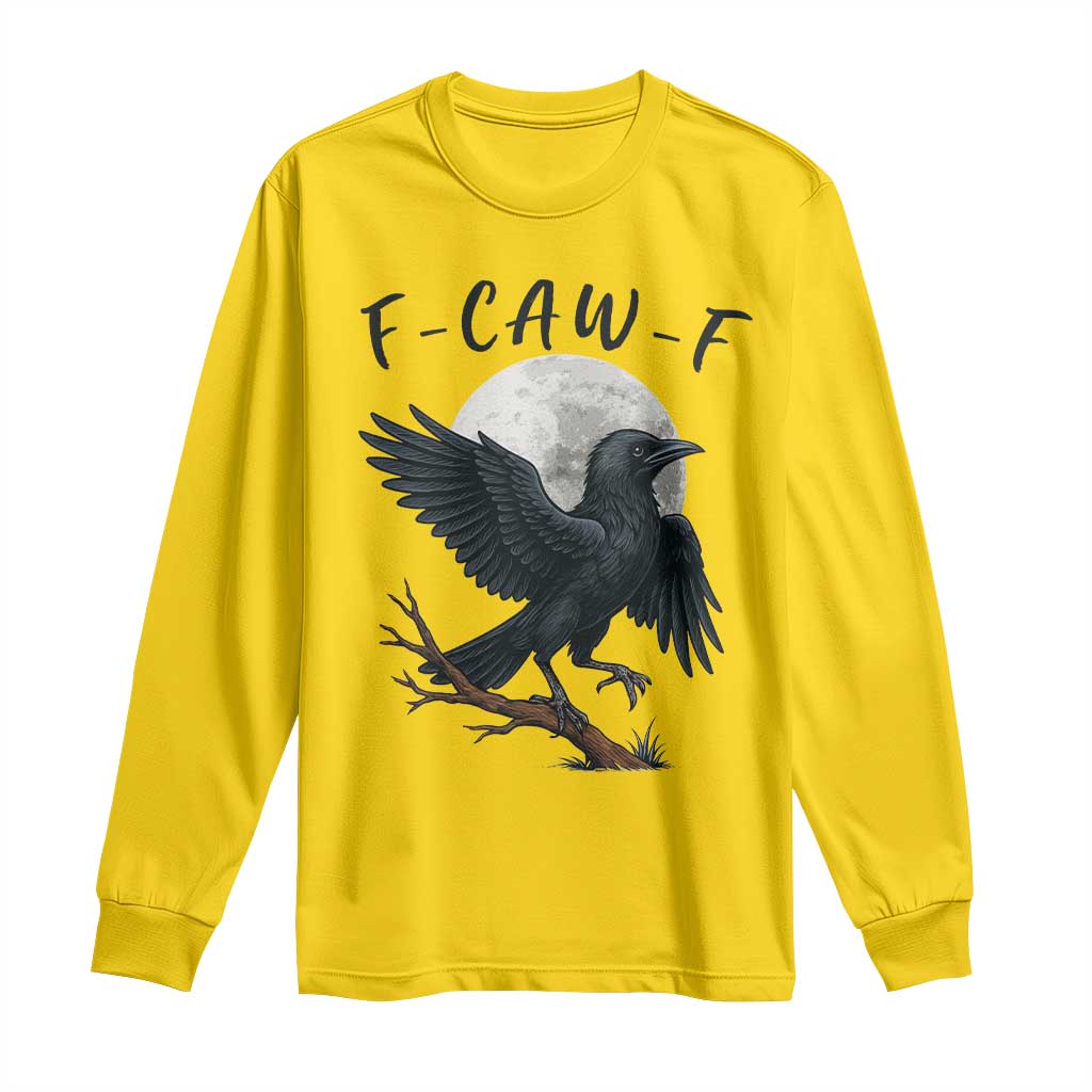 Funny Raven Bird Full Moon Art F Caw F Joke Long Sleeve Shirt - Wonder Print Shop