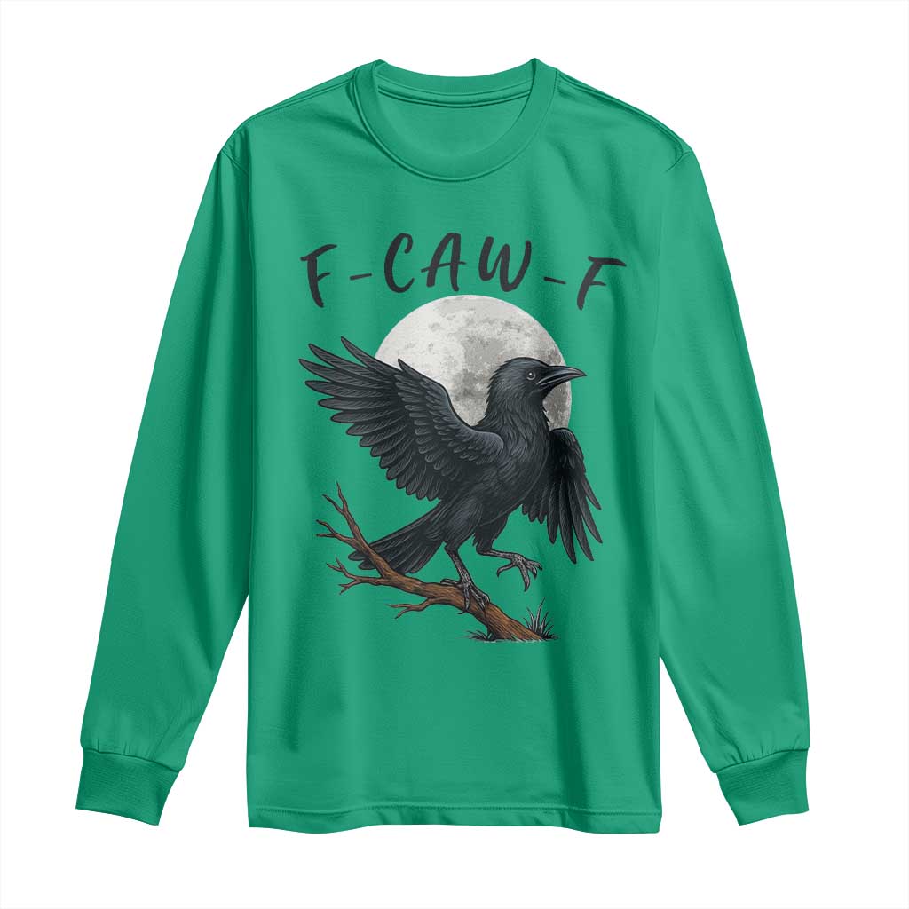 Funny Raven Bird Full Moon Art F Caw F Joke Long Sleeve Shirt - Wonder Print Shop