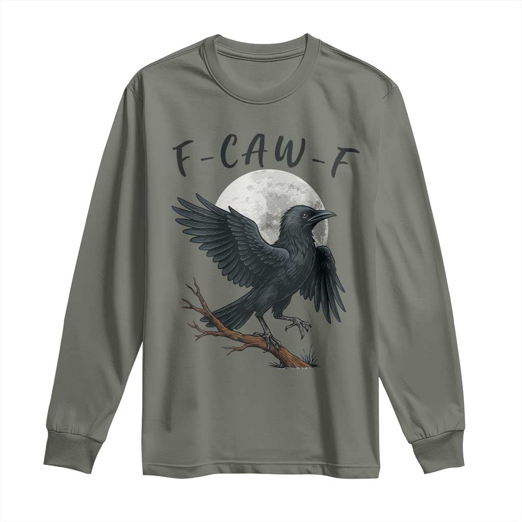Funny Raven Bird Full Moon Art F Caw F Joke Long Sleeve Shirt - Wonder Print Shop