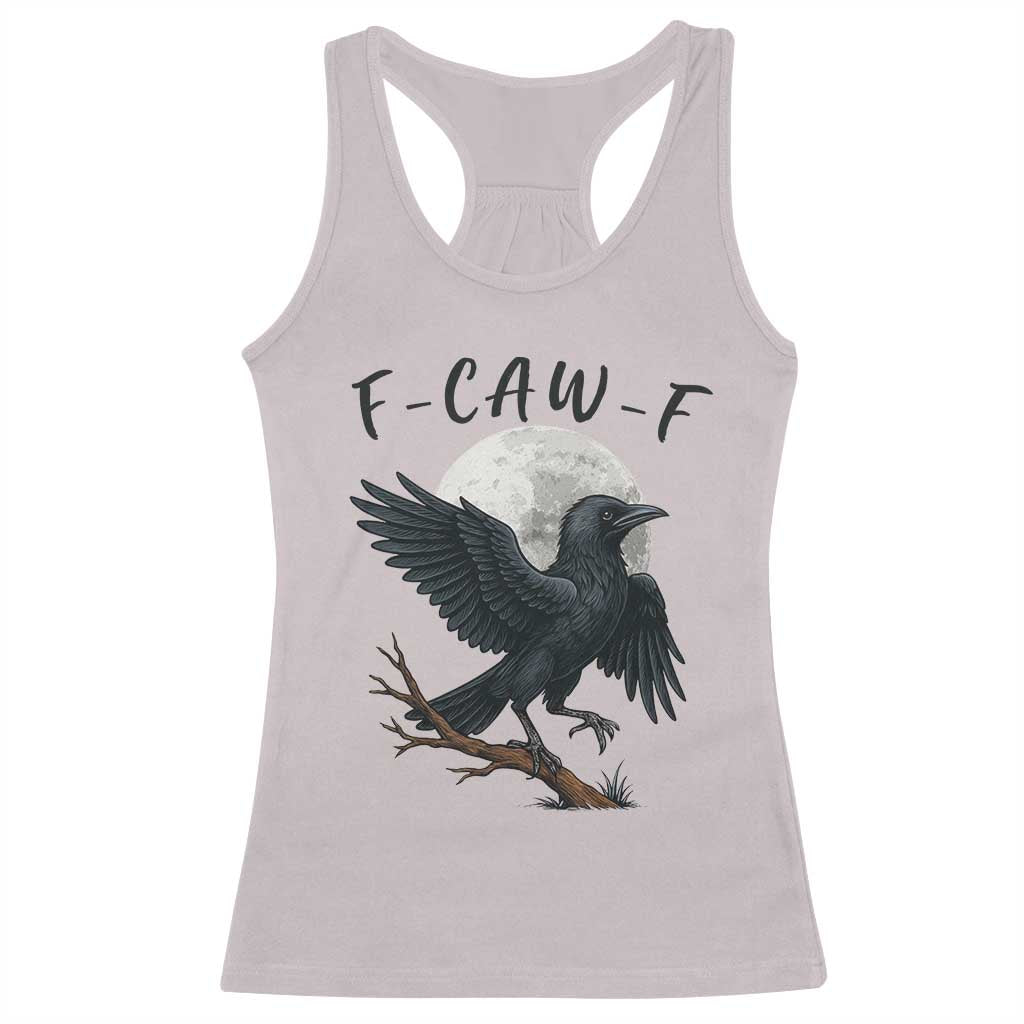 Funny Raven Bird Full Moon Art F Caw F Joke Racerback Tank Top - Wonder Print Shop