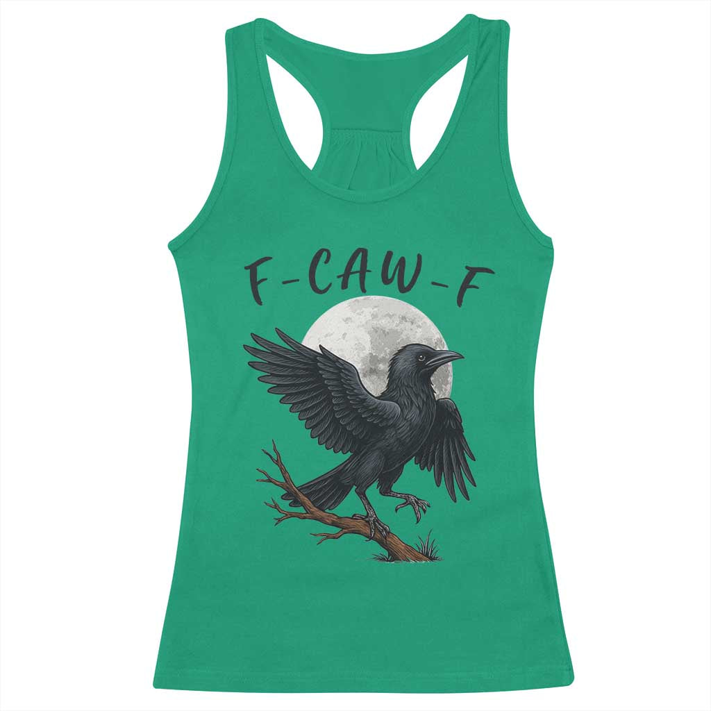 Funny Raven Bird Full Moon Art F Caw F Joke Racerback Tank Top - Wonder Print Shop