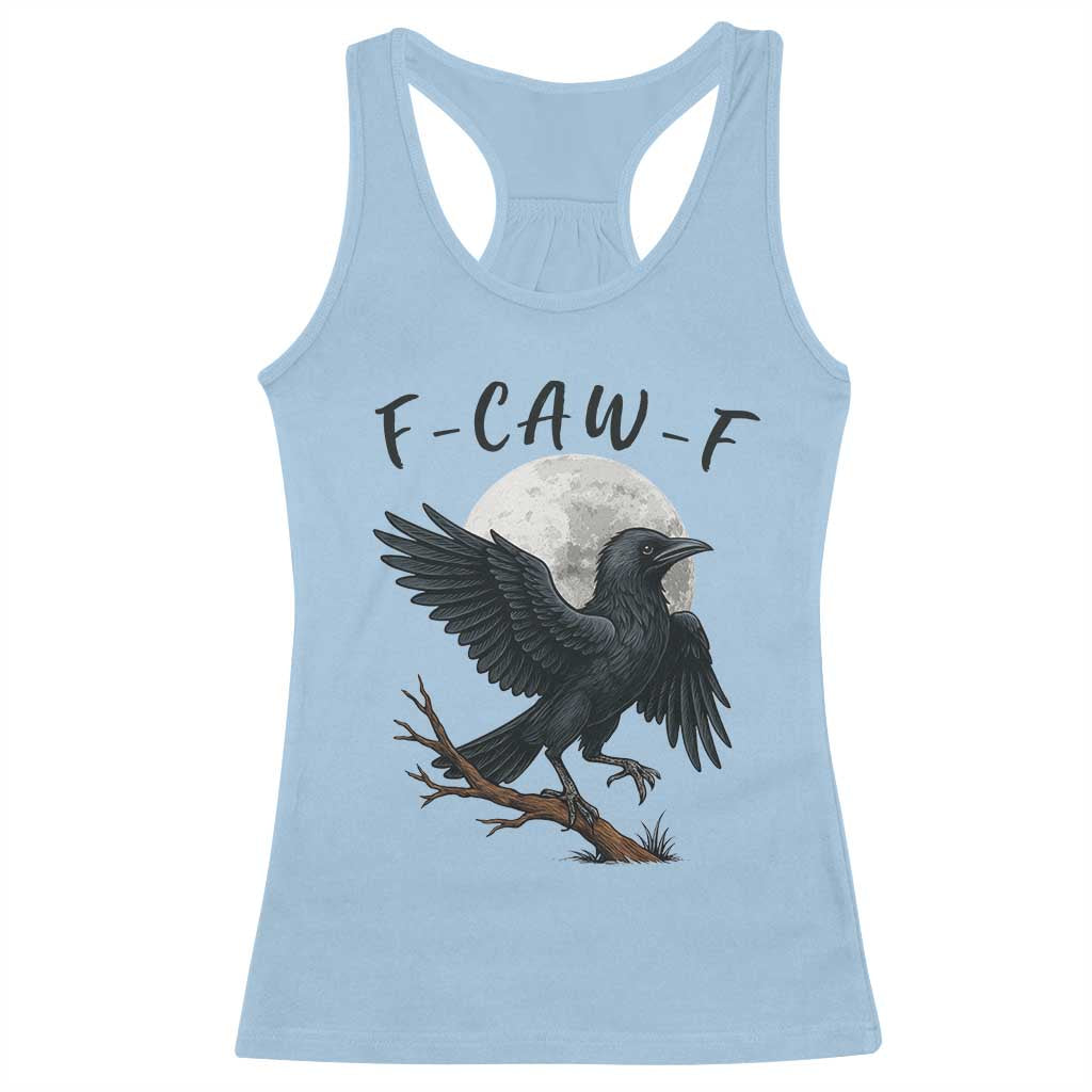 Funny Raven Bird Full Moon Art F Caw F Joke Racerback Tank Top - Wonder Print Shop