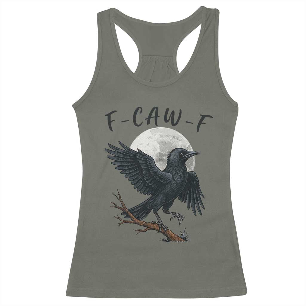 Funny Raven Bird Full Moon Art F Caw F Joke Racerback Tank Top - Wonder Print Shop