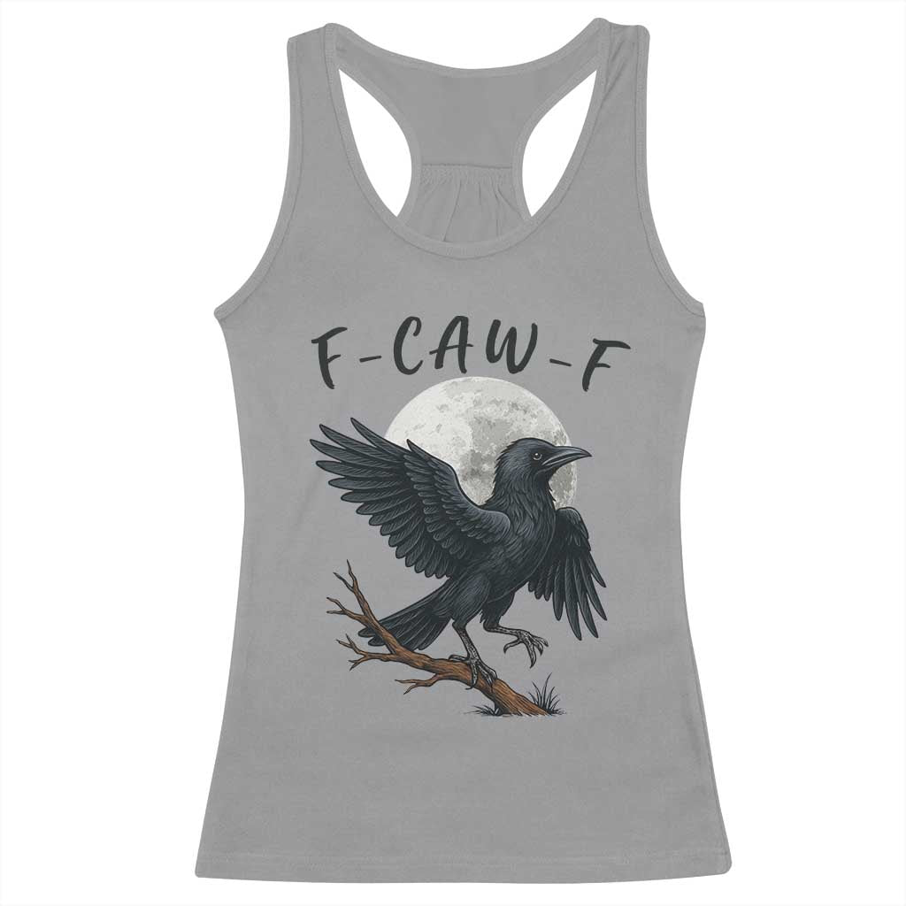Funny Raven Bird Full Moon Art F Caw F Joke Racerback Tank Top - Wonder Print Shop