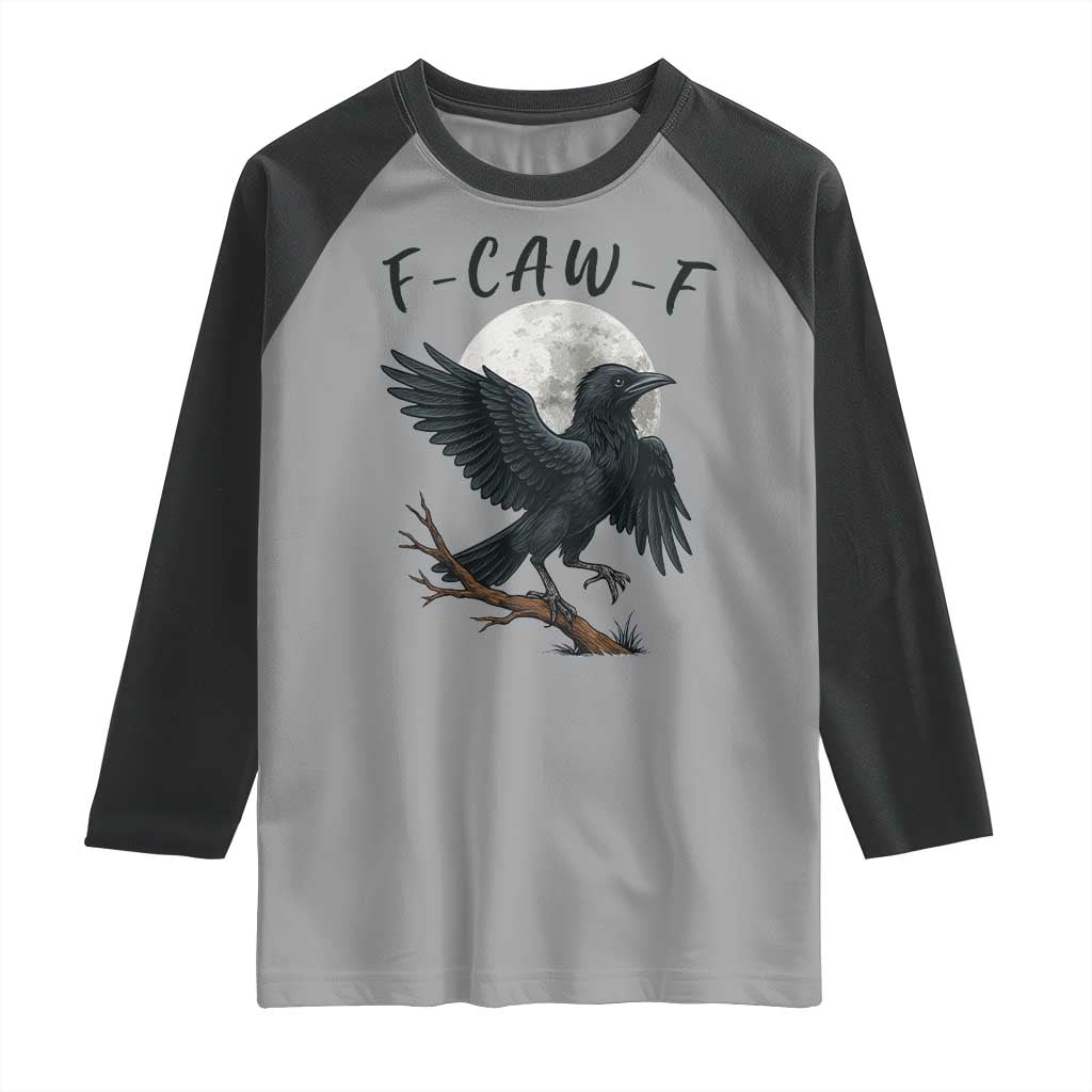 Funny Raven Bird Full Moon Art F Caw F Joke Raglan Shirt - Wonder Print Shop