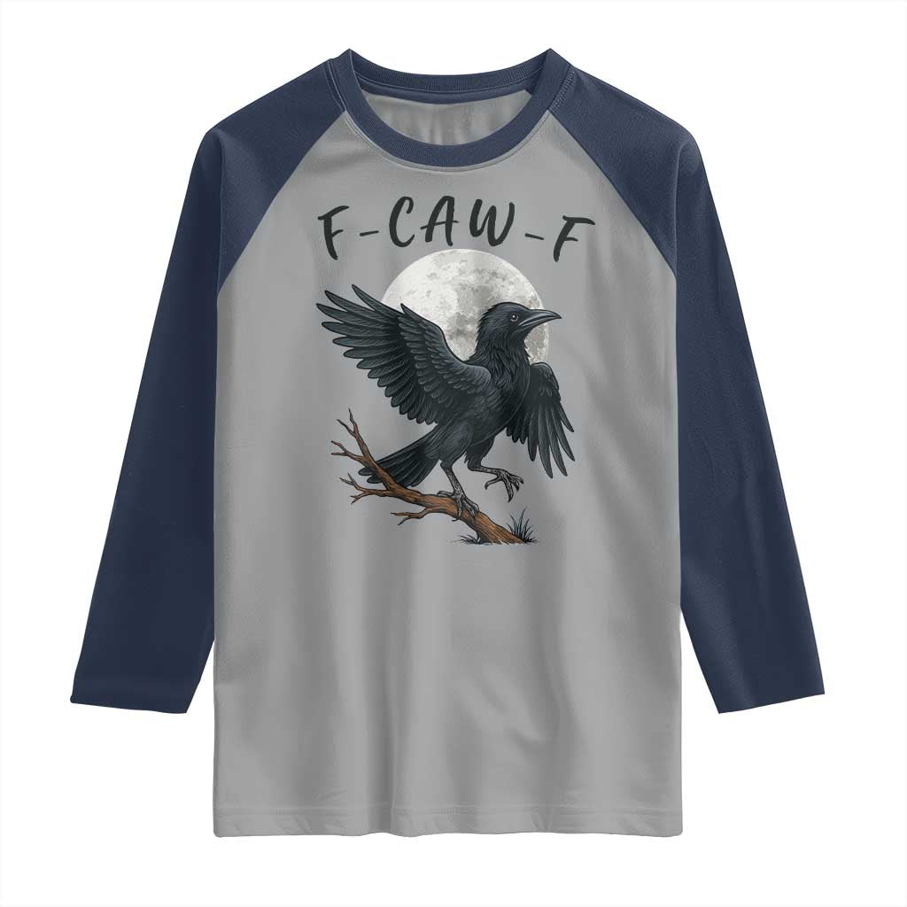 Funny Raven Bird Full Moon Art F Caw F Joke Raglan Shirt - Wonder Print Shop