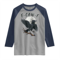 Funny Raven Bird Full Moon Art F Caw F Joke Raglan Shirt - Wonder Print Shop