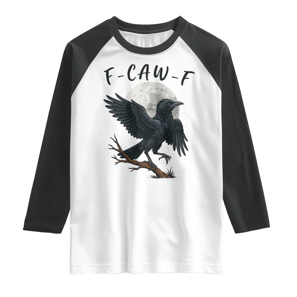 Funny Raven Bird Full Moon Art F Caw F Joke Raglan Shirt - Wonder Print Shop