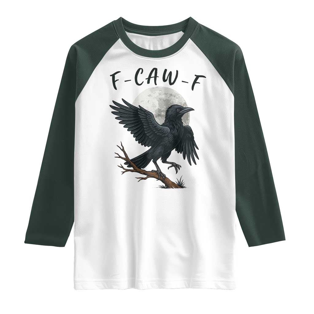 Funny Raven Bird Full Moon Art F Caw F Joke Raglan Shirt - Wonder Print Shop