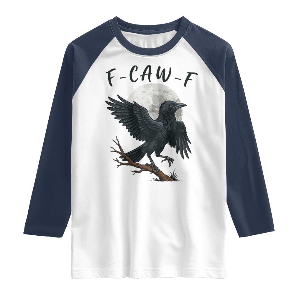 Funny Raven Bird Full Moon Art F Caw F Joke Raglan Shirt - Wonder Print Shop