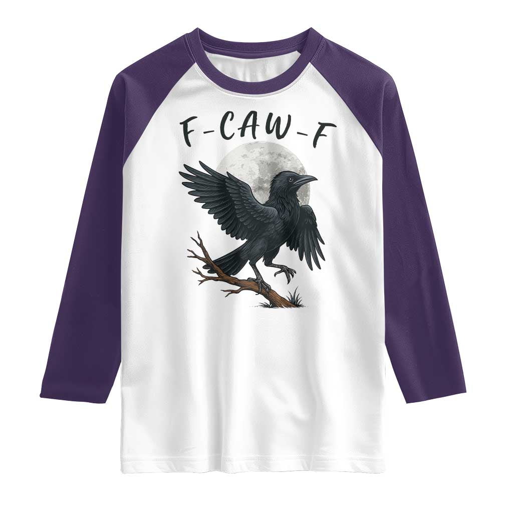 Funny Raven Bird Full Moon Art F Caw F Joke Raglan Shirt - Wonder Print Shop