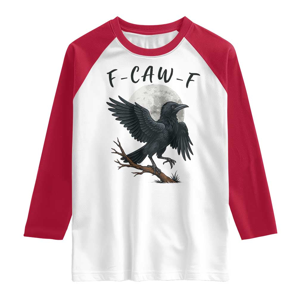 Funny Raven Bird Full Moon Art F Caw F Joke Raglan Shirt - Wonder Print Shop