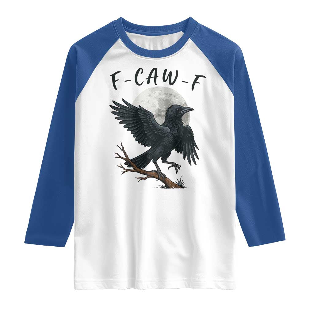 Funny Raven Bird Full Moon Art F Caw F Joke Raglan Shirt - Wonder Print Shop