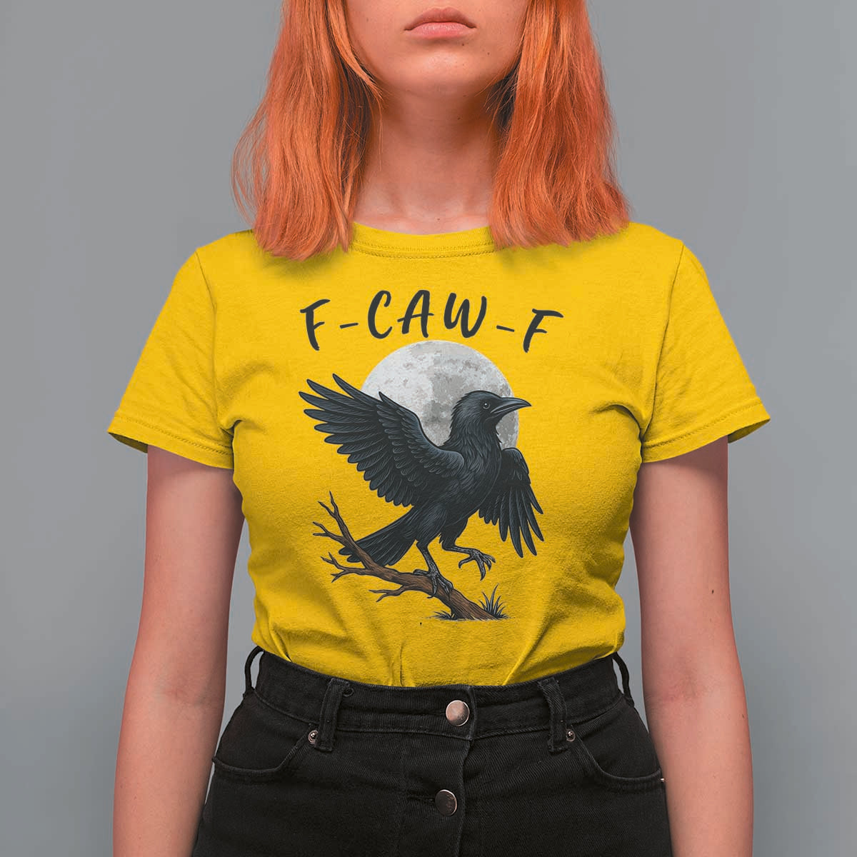 Funny Raven Bird Full Moon Art F Caw F Joke T Shirt For Women - Wonder Print Shop