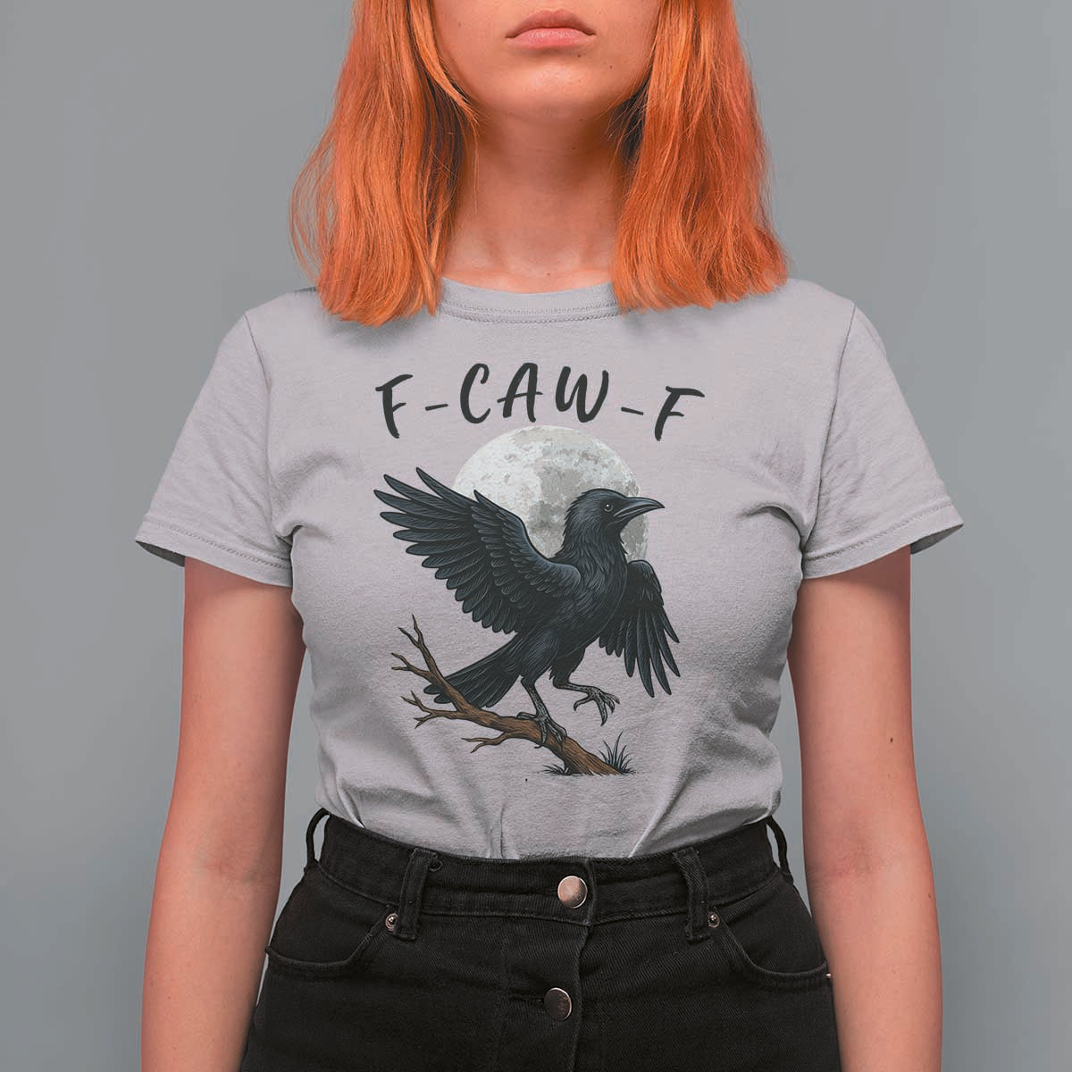 Funny Raven Bird Full Moon Art F Caw F Joke T Shirt For Women - Wonder Print Shop