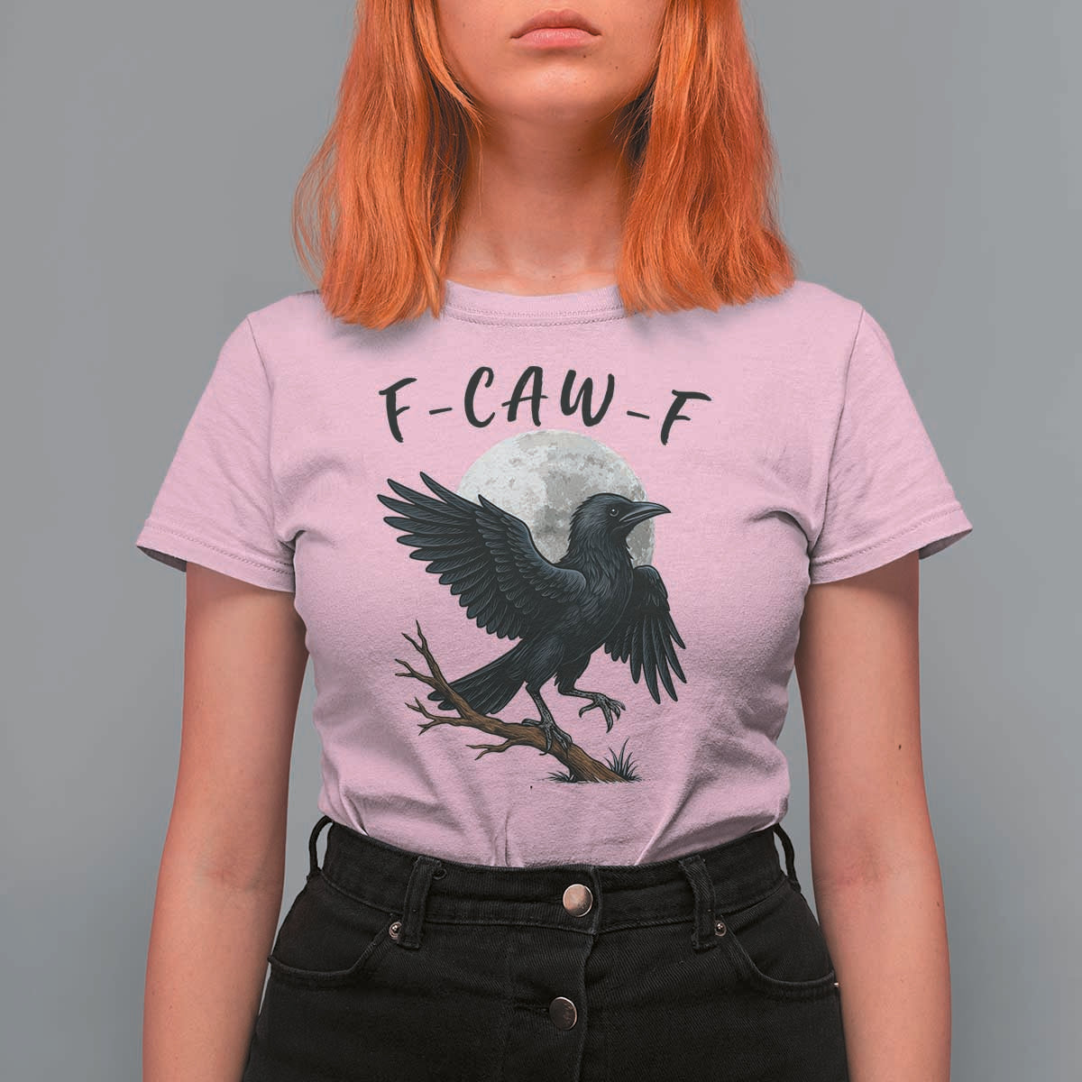 Funny Raven Bird Full Moon Art F Caw F Joke T Shirt For Women - Wonder Print Shop