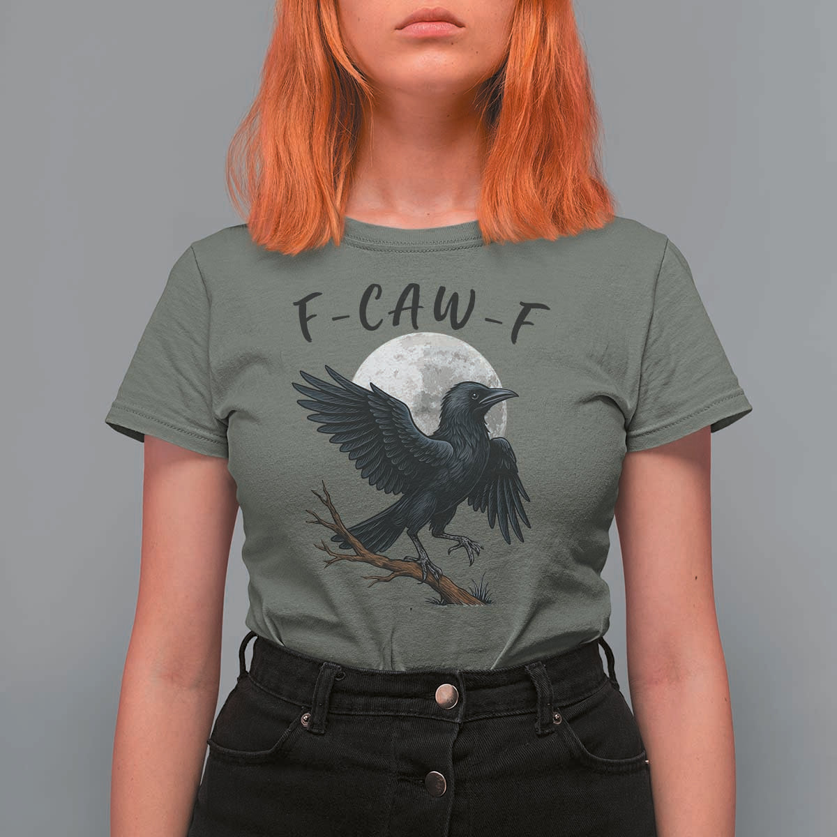 Funny Raven Bird Full Moon Art F Caw F Joke T Shirt For Women - Wonder Print Shop