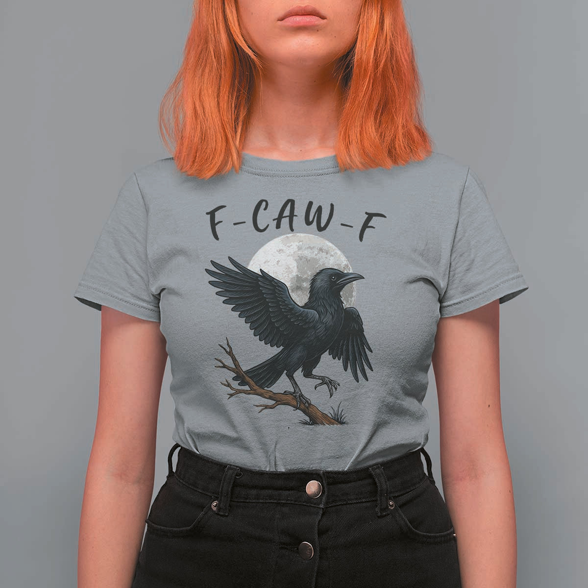 Funny Raven Bird Full Moon Art F Caw F Joke T Shirt For Women - Wonder Print Shop