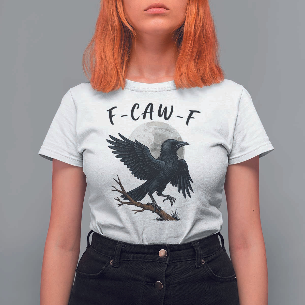 Funny Raven Bird Full Moon Art F Caw F Joke T Shirt For Women - Wonder Print Shop