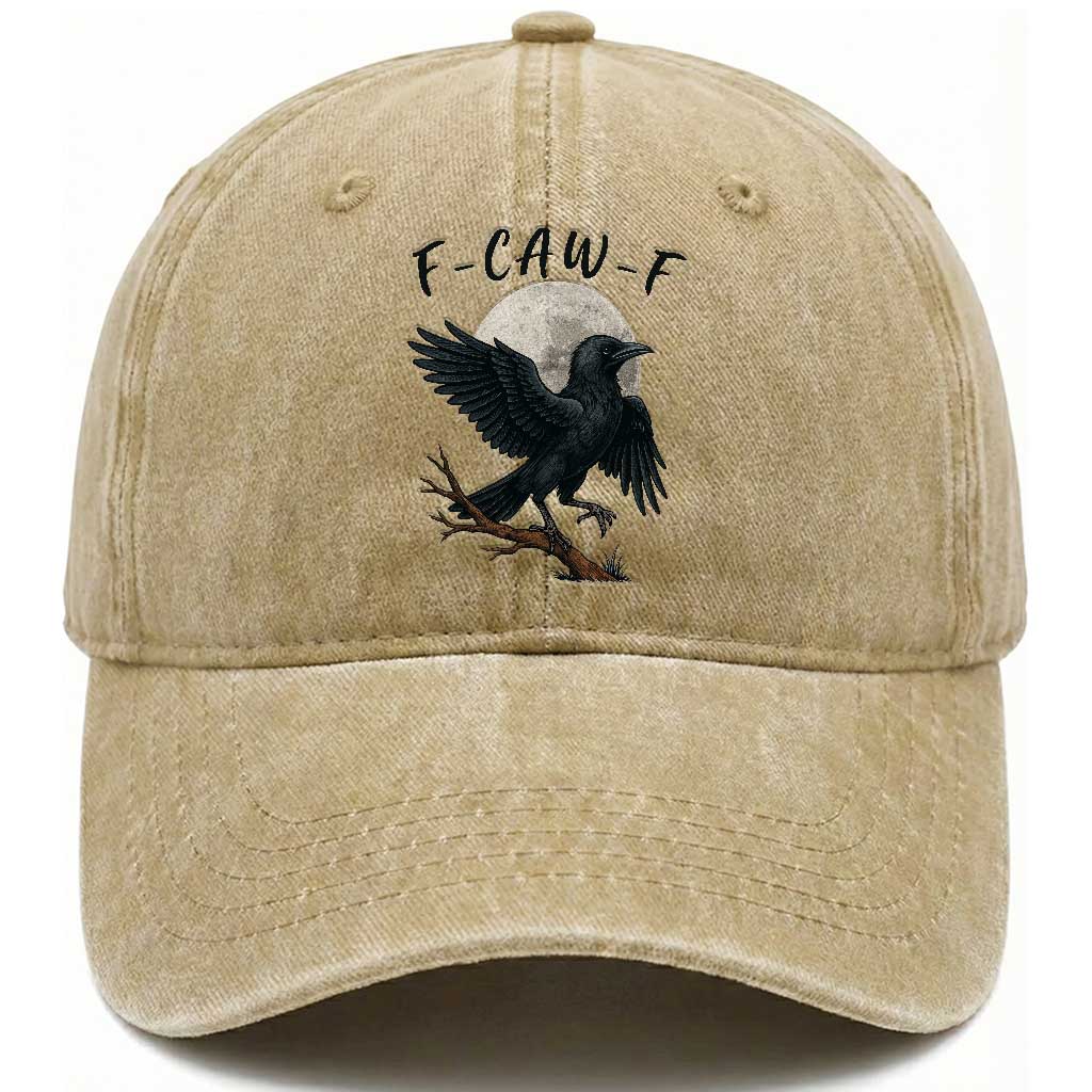 Funny Raven Bird Full Moon Art F Caw F Joke Washed Cotton Baseball Cap