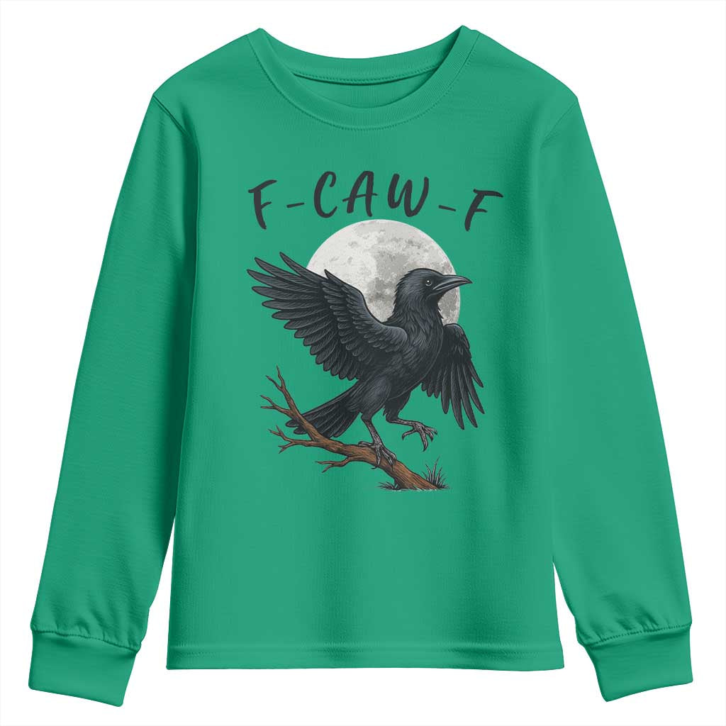 Funny Raven Bird Full Moon Art F Caw F Joke Youth Sweatshirt - Wonder Print Shop