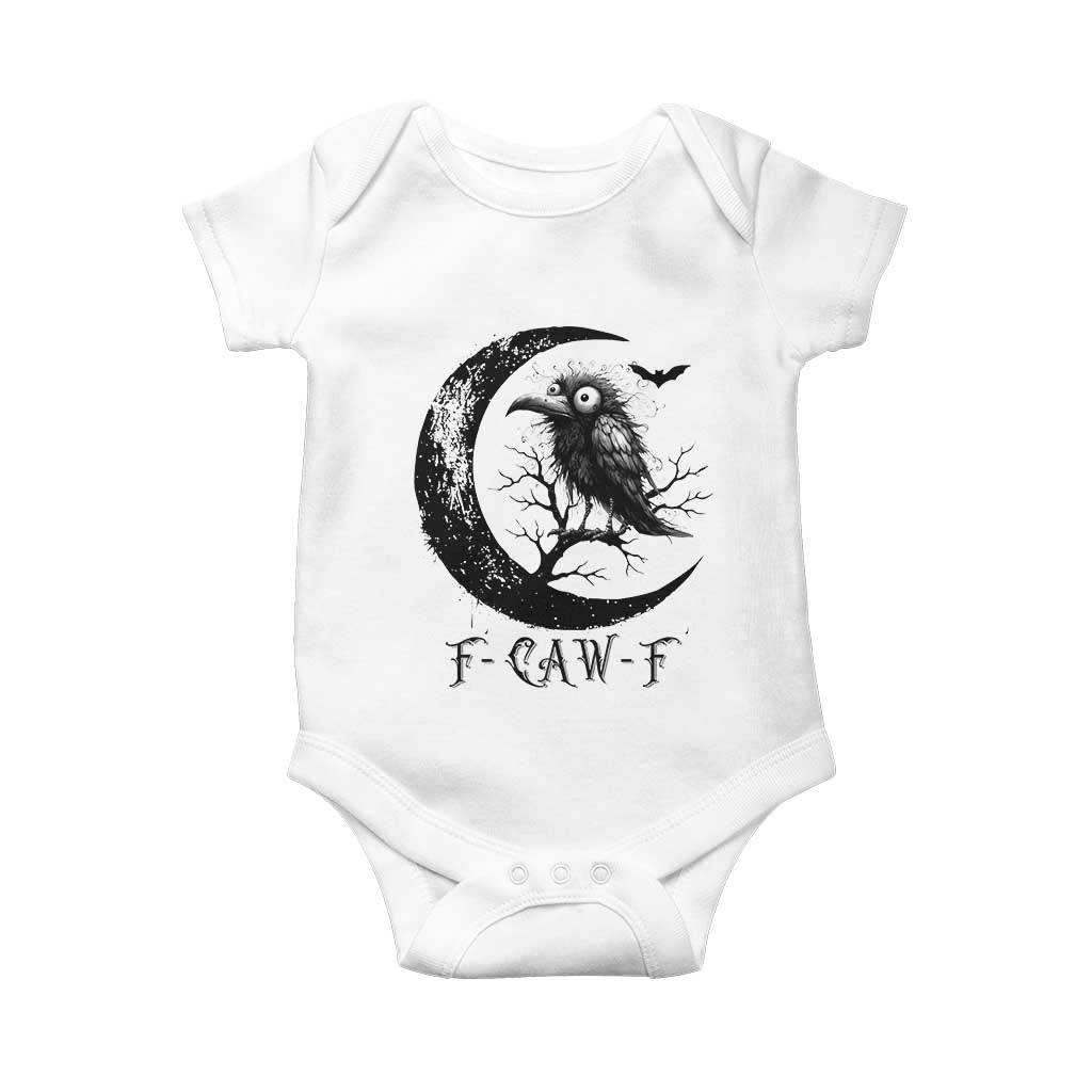 Funny Raven Bird Baby Onesie F Caw F Joke Moon Sarcastic Humor Art - Wonder Print Shop
