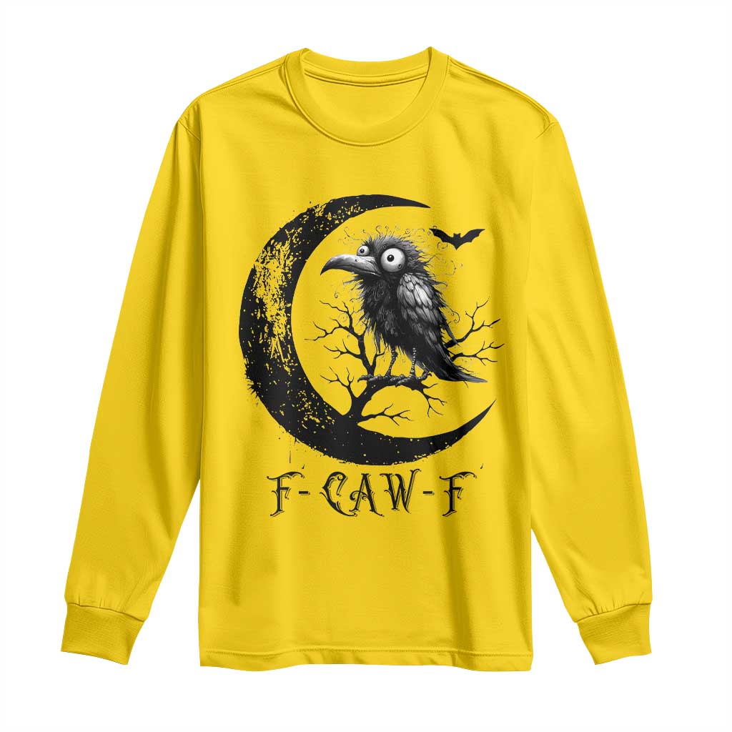 Funny Raven Bird Long Sleeve Shirt F Caw F Joke Moon Sarcastic Humor Art - Wonder Print Shop