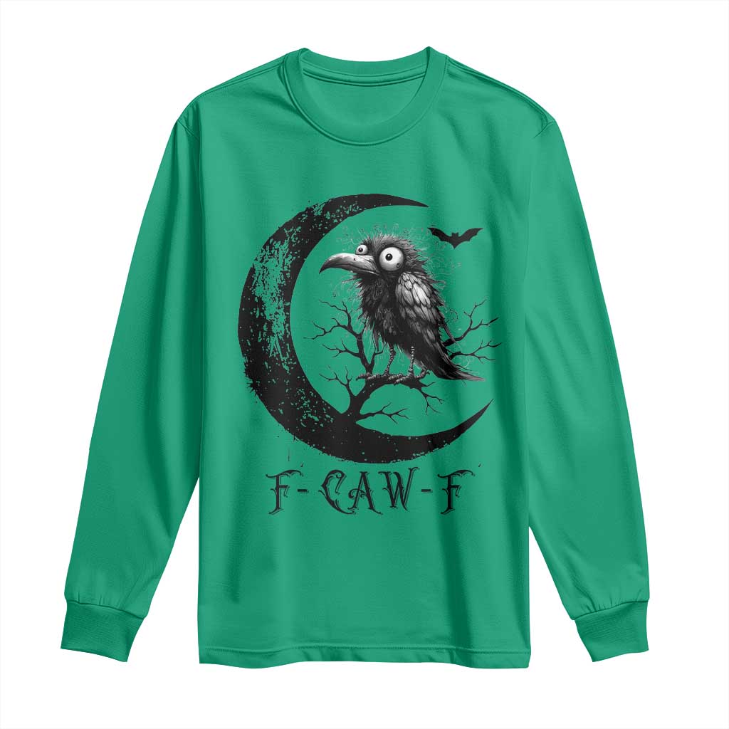 Funny Raven Bird Long Sleeve Shirt F Caw F Joke Moon Sarcastic Humor Art - Wonder Print Shop