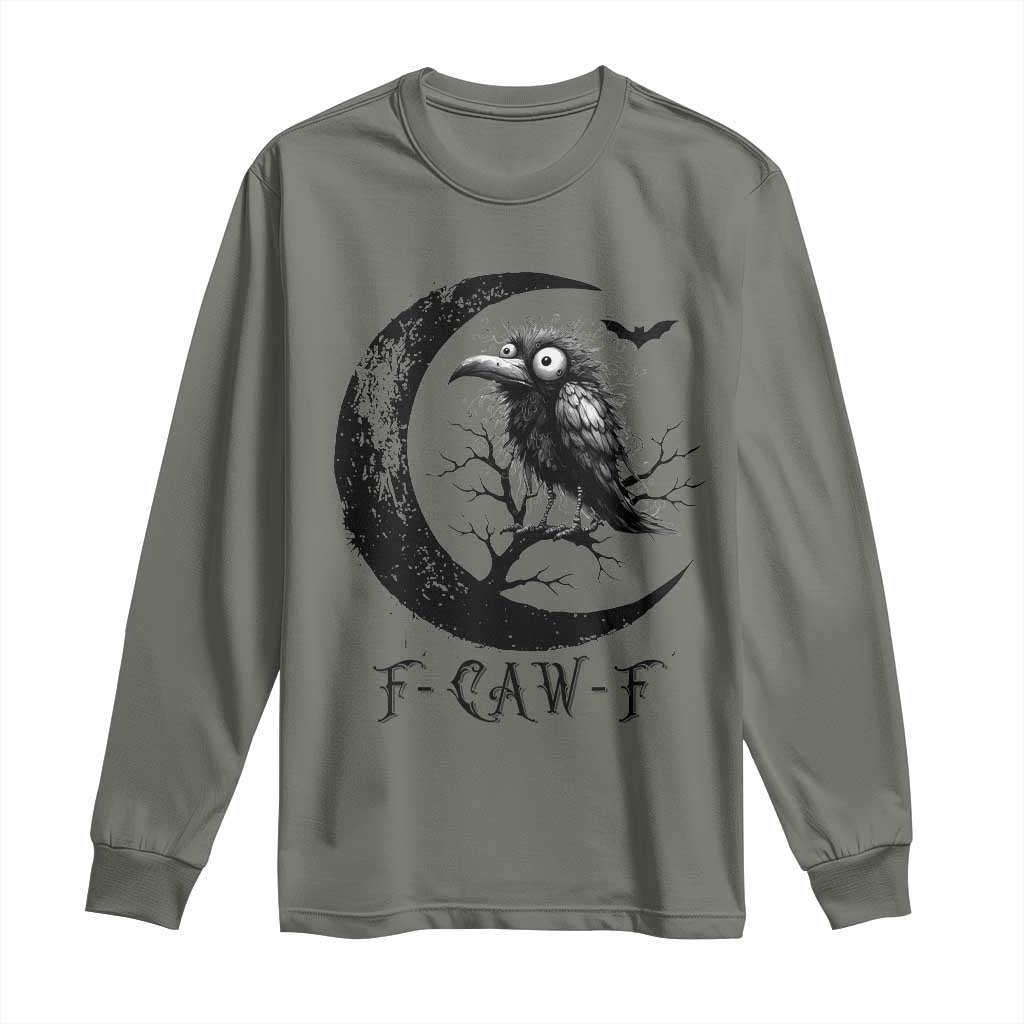 Funny Raven Bird Long Sleeve Shirt F Caw F Joke Moon Sarcastic Humor Art - Wonder Print Shop