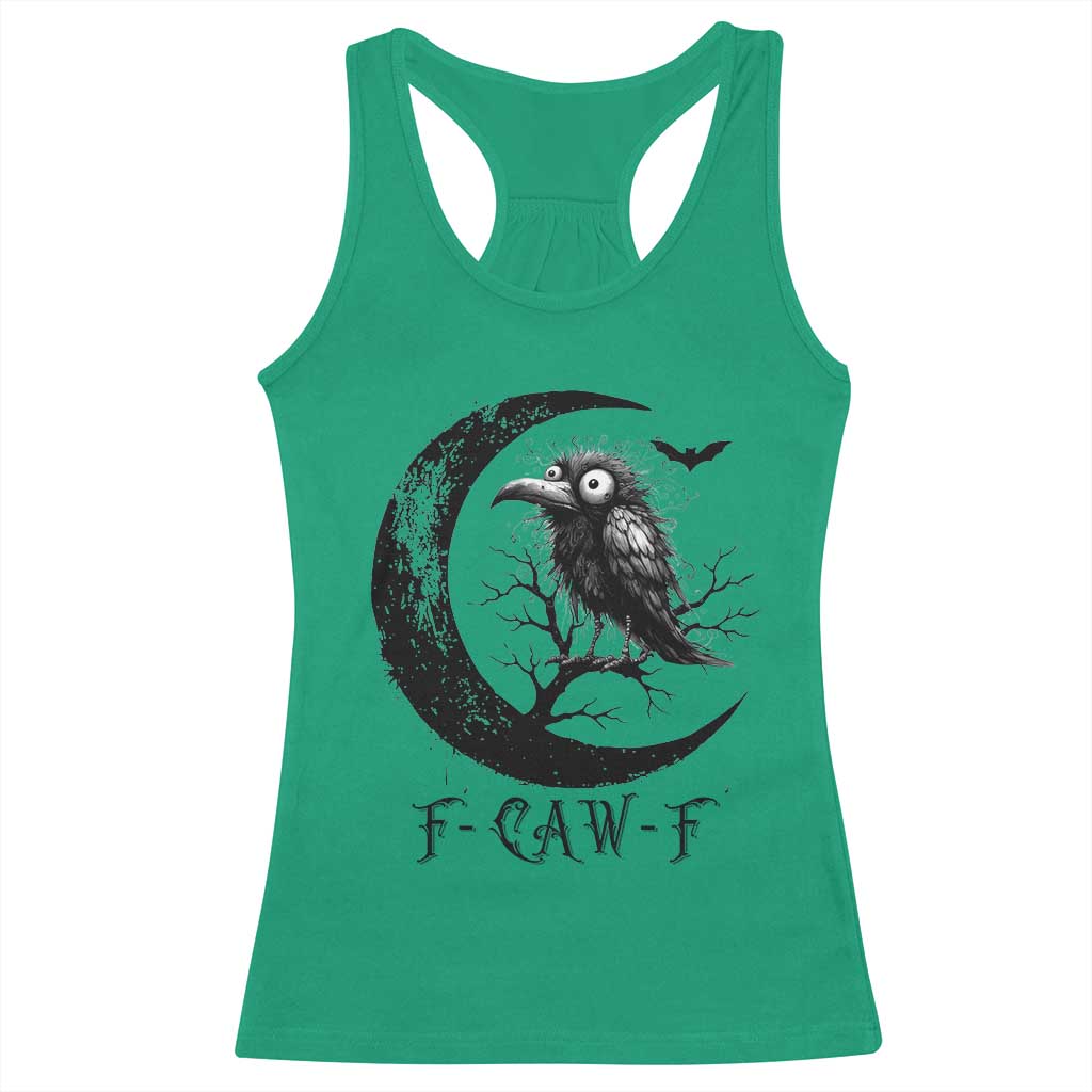 Funny Raven Bird Racerback Tank Top F Caw F Joke Moon Sarcastic Humor Art - Wonder Print Shop