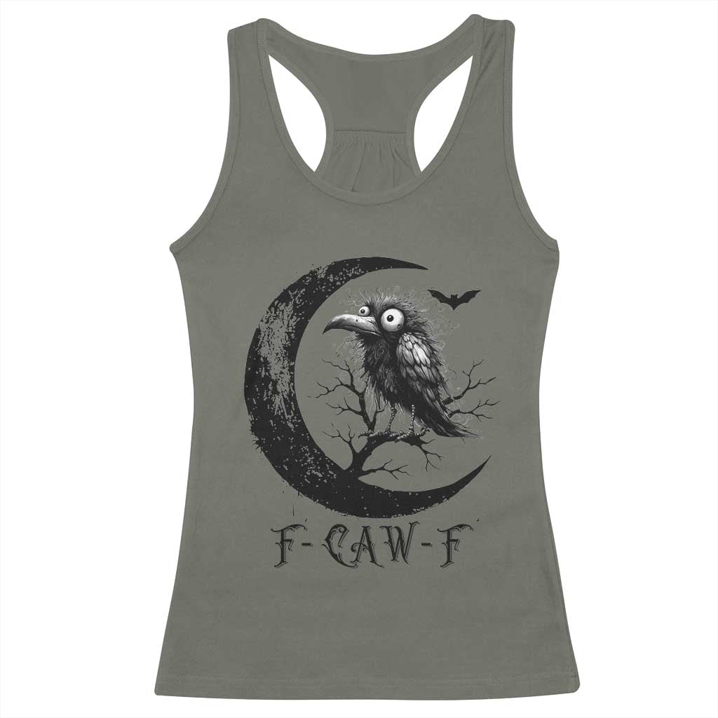 Funny Raven Bird Racerback Tank Top F Caw F Joke Moon Sarcastic Humor Art - Wonder Print Shop