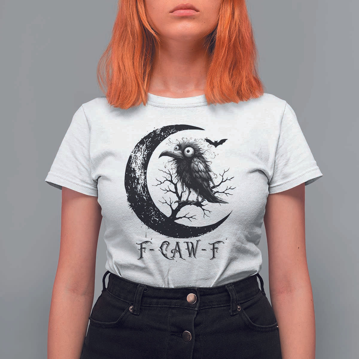 Funny Raven Bird T Shirt For Women F Caw F Joke Moon Sarcastic Humor Art - Wonder Print Shop