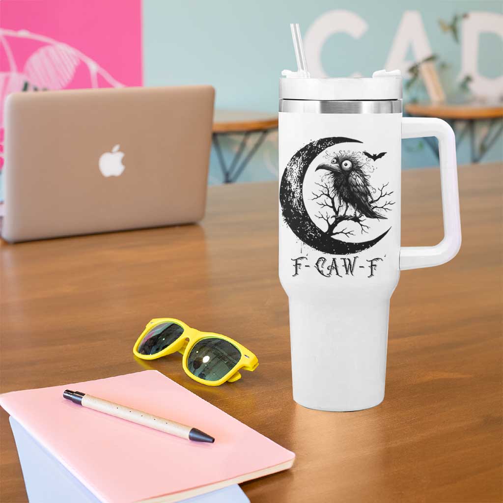 Funny Raven Bird Tumbler With Handle F Caw F Joke Moon Sarcastic Humor Art