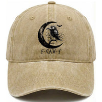 Funny Raven Bird Washed Cotton Baseball Cap F Caw F Joke Moon Sarcastic Humor Art