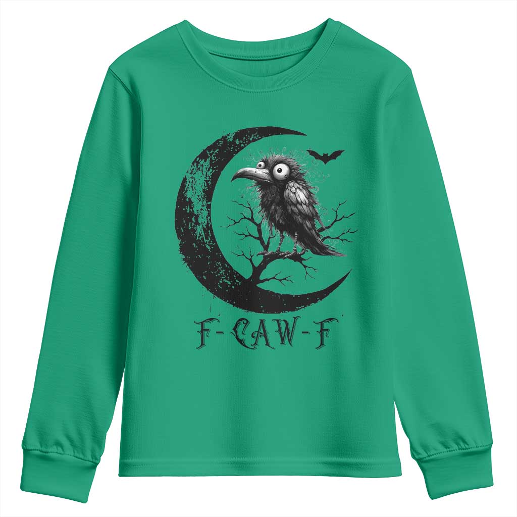 Funny Raven Bird Youth Sweatshirt F Caw F Joke Moon Sarcastic Humor Art - Wonder Print Shop