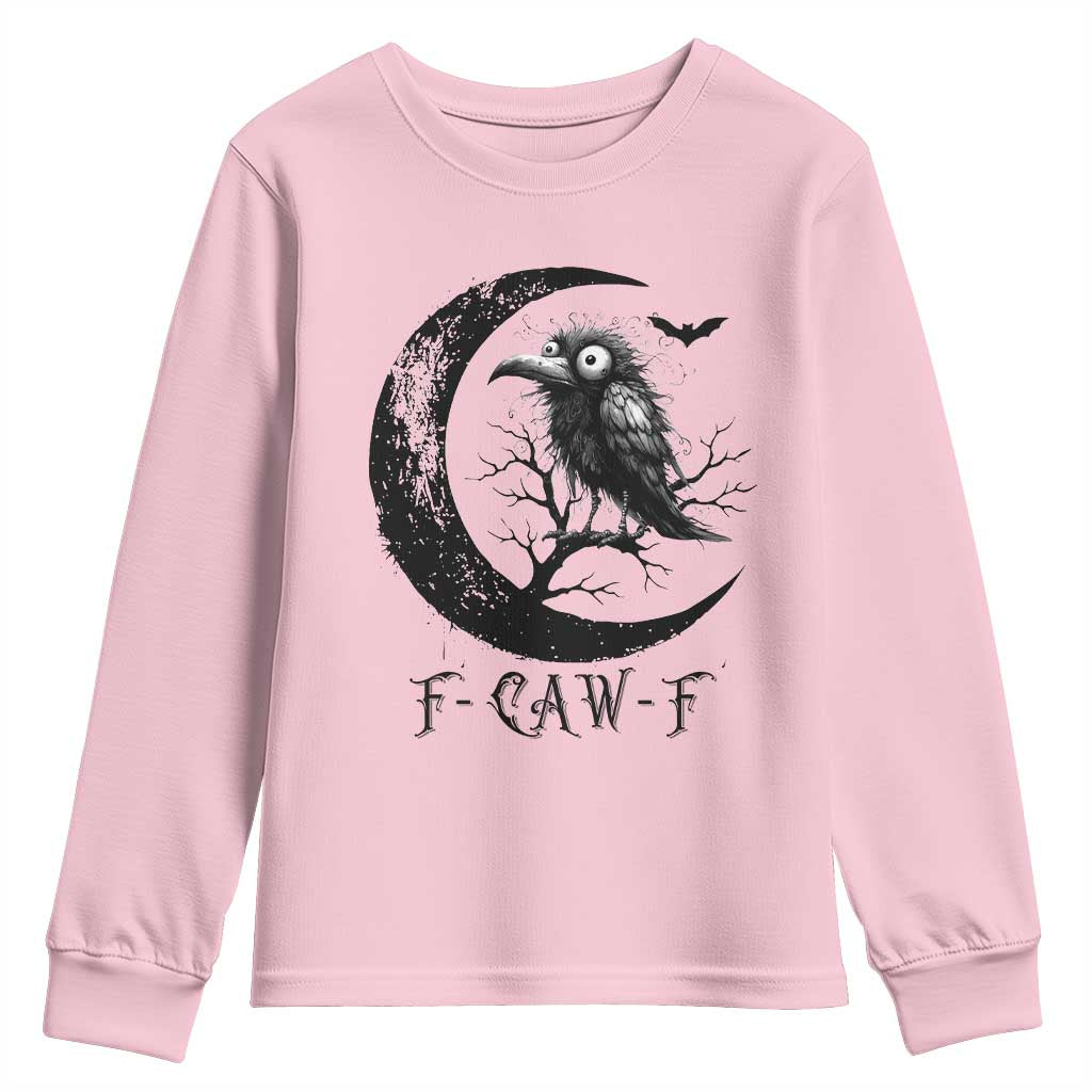 Funny Raven Bird Youth Sweatshirt F Caw F Joke Moon Sarcastic Humor Art - Wonder Print Shop