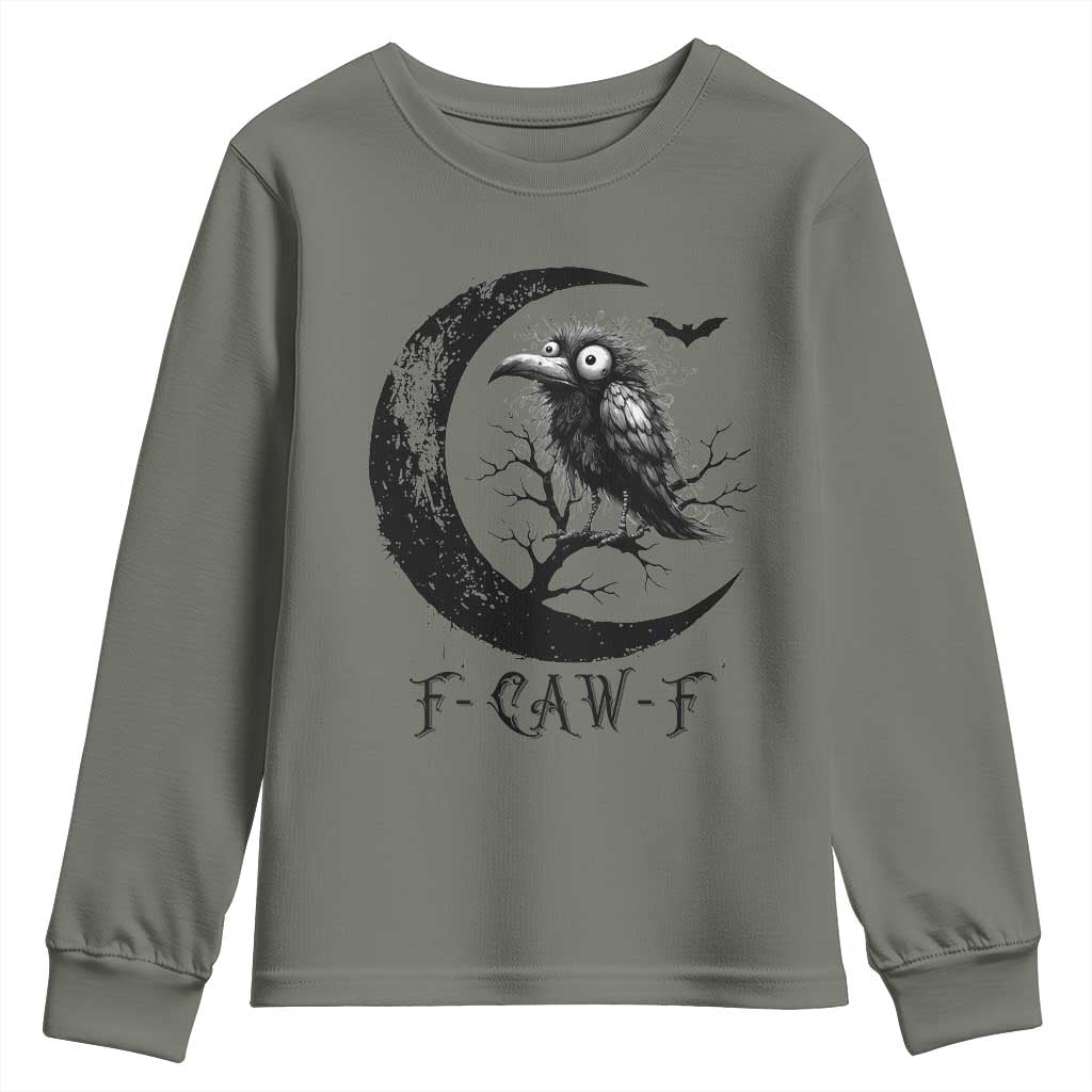 Funny Raven Bird Youth Sweatshirt F Caw F Joke Moon Sarcastic Humor Art - Wonder Print Shop