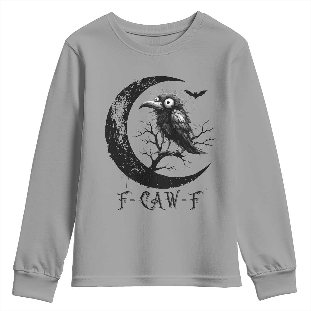 Funny Raven Bird Youth Sweatshirt F Caw F Joke Moon Sarcastic Humor Art - Wonder Print Shop
