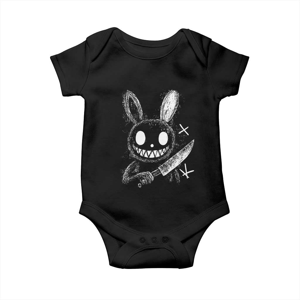 Funny Creepy Bunny With Knife Baby Onesie Cute Horror Aesthetic - Wonder Print Shop