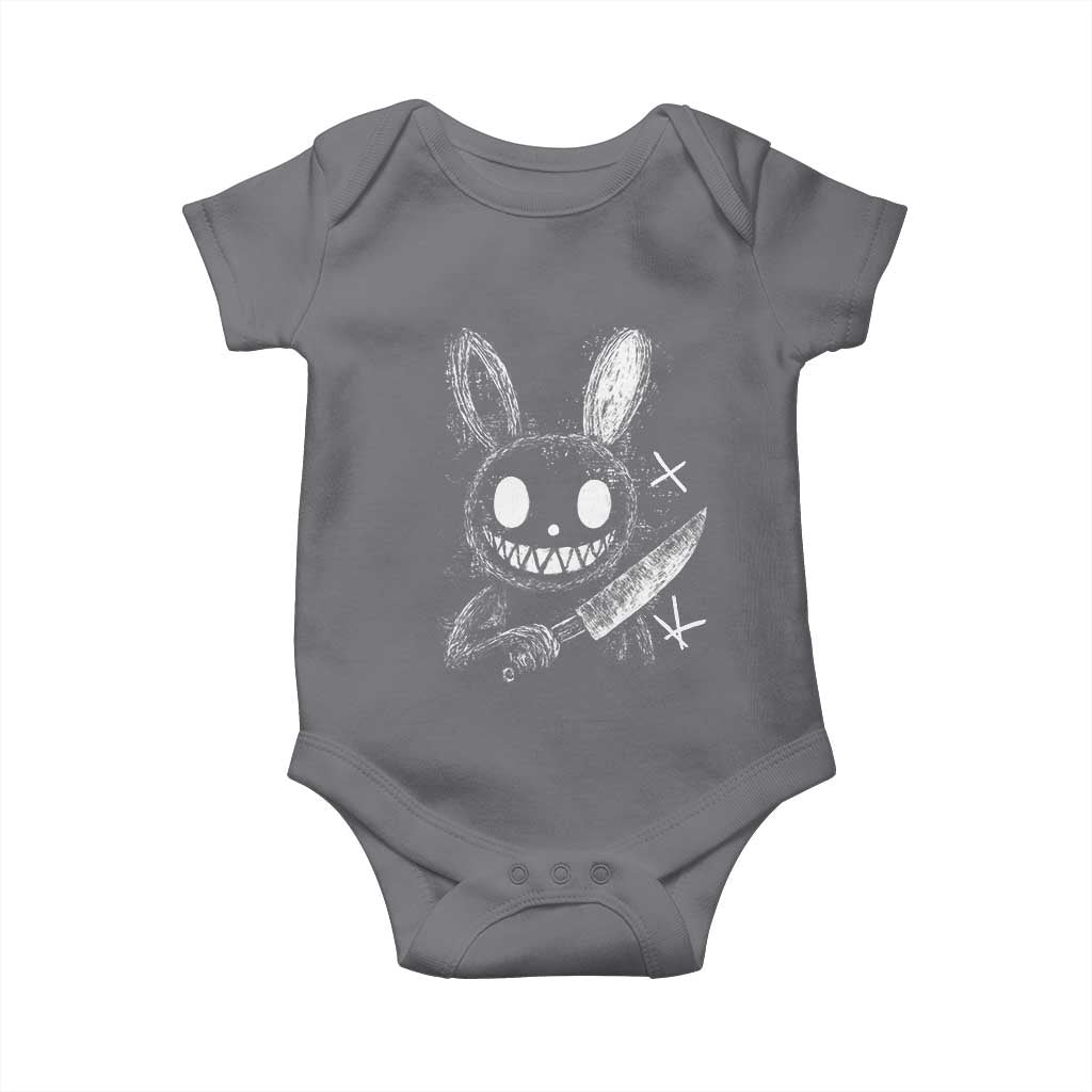 Funny Creepy Bunny With Knife Baby Onesie Cute Horror Aesthetic - Wonder Print Shop