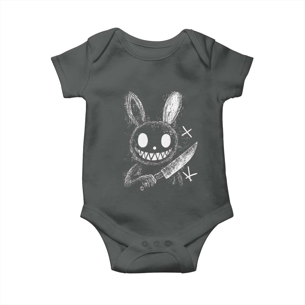 Funny Creepy Bunny With Knife Baby Onesie Cute Horror Aesthetic - Wonder Print Shop