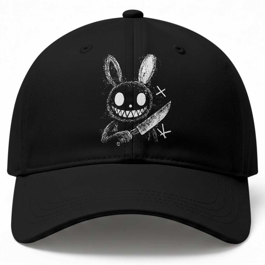Funny Creepy Bunny With Knife Baseball Cap Cute Horror Aesthetic
