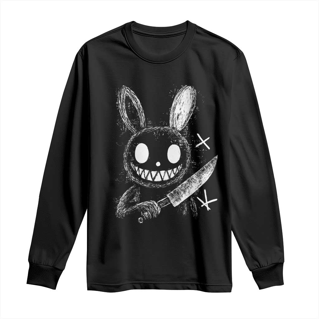 Funny Creepy Bunny With Knife Long Sleeve Shirt Cute Horror Aesthetic - Wonder Print Shop