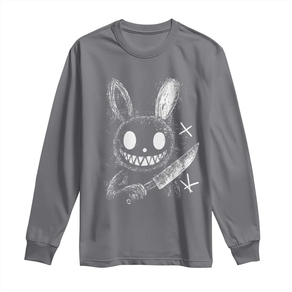Funny Creepy Bunny With Knife Long Sleeve Shirt Cute Horror Aesthetic - Wonder Print Shop
