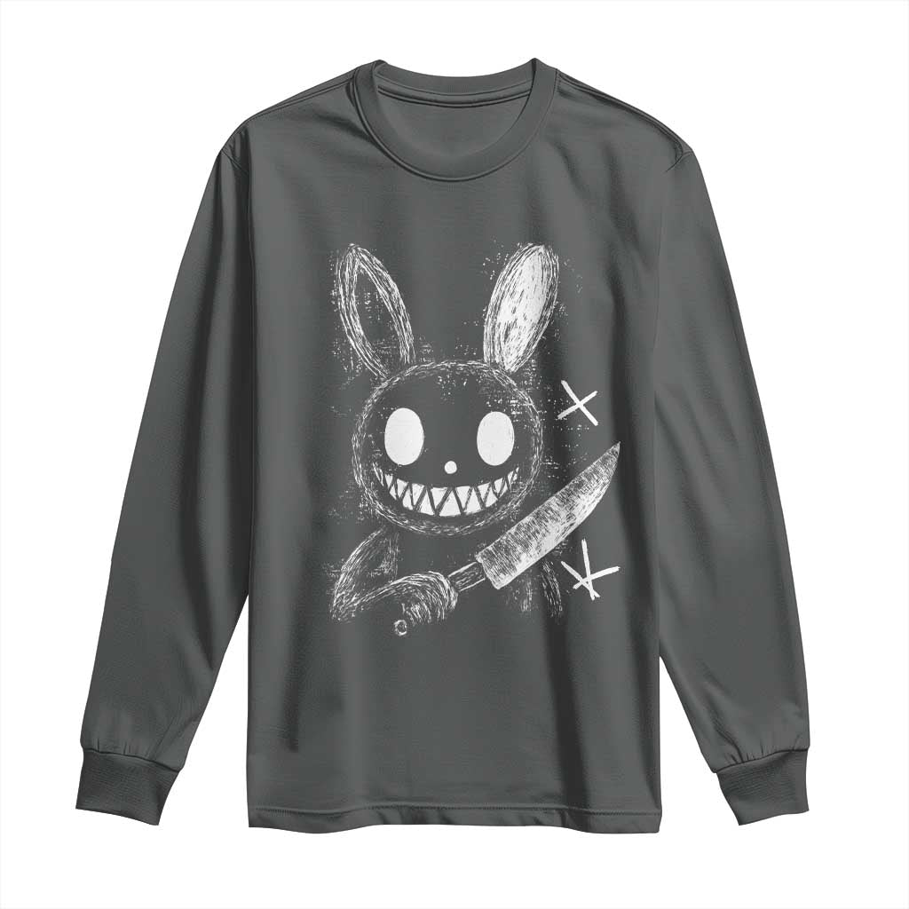 Funny Creepy Bunny With Knife Long Sleeve Shirt Cute Horror Aesthetic - Wonder Print Shop