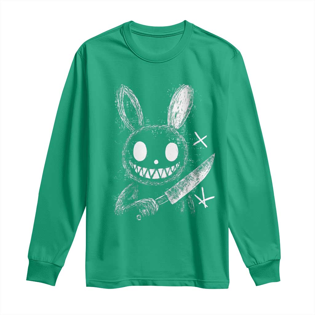 Funny Creepy Bunny With Knife Long Sleeve Shirt Cute Horror Aesthetic - Wonder Print Shop