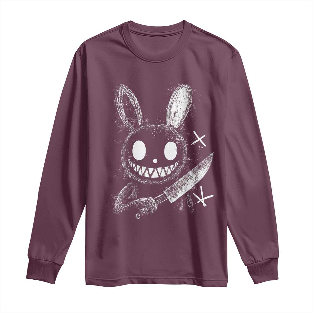 Funny Creepy Bunny With Knife Long Sleeve Shirt Cute Horror Aesthetic - Wonder Print Shop