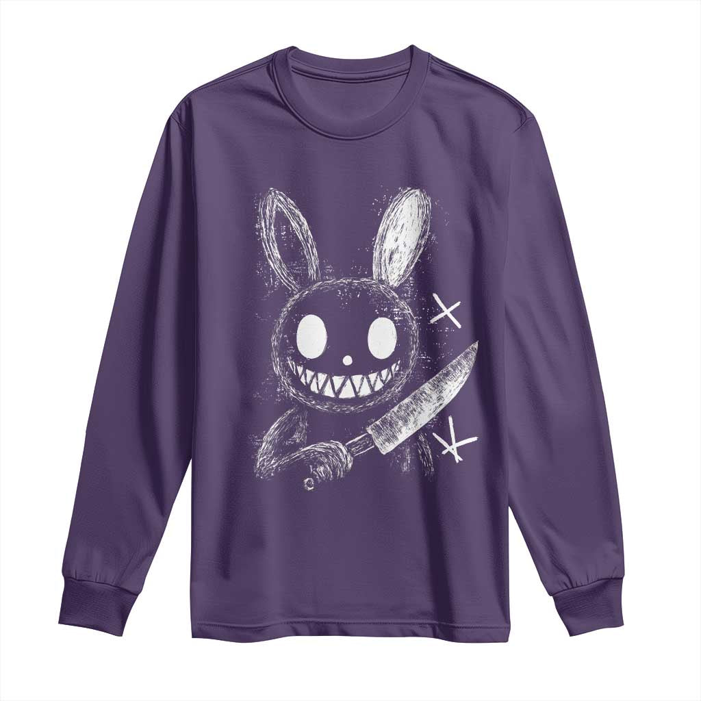 Funny Creepy Bunny With Knife Long Sleeve Shirt Cute Horror Aesthetic - Wonder Print Shop